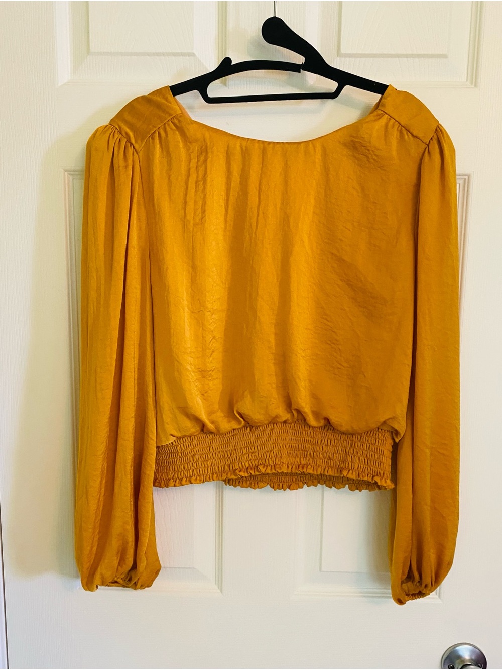 ASTR Mustard Yellow Long-Sleeve Smocked Hem Top